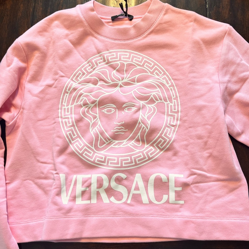 Versace Pink Medusa Logo Crop Sweatshirt - Picture 2 of 7